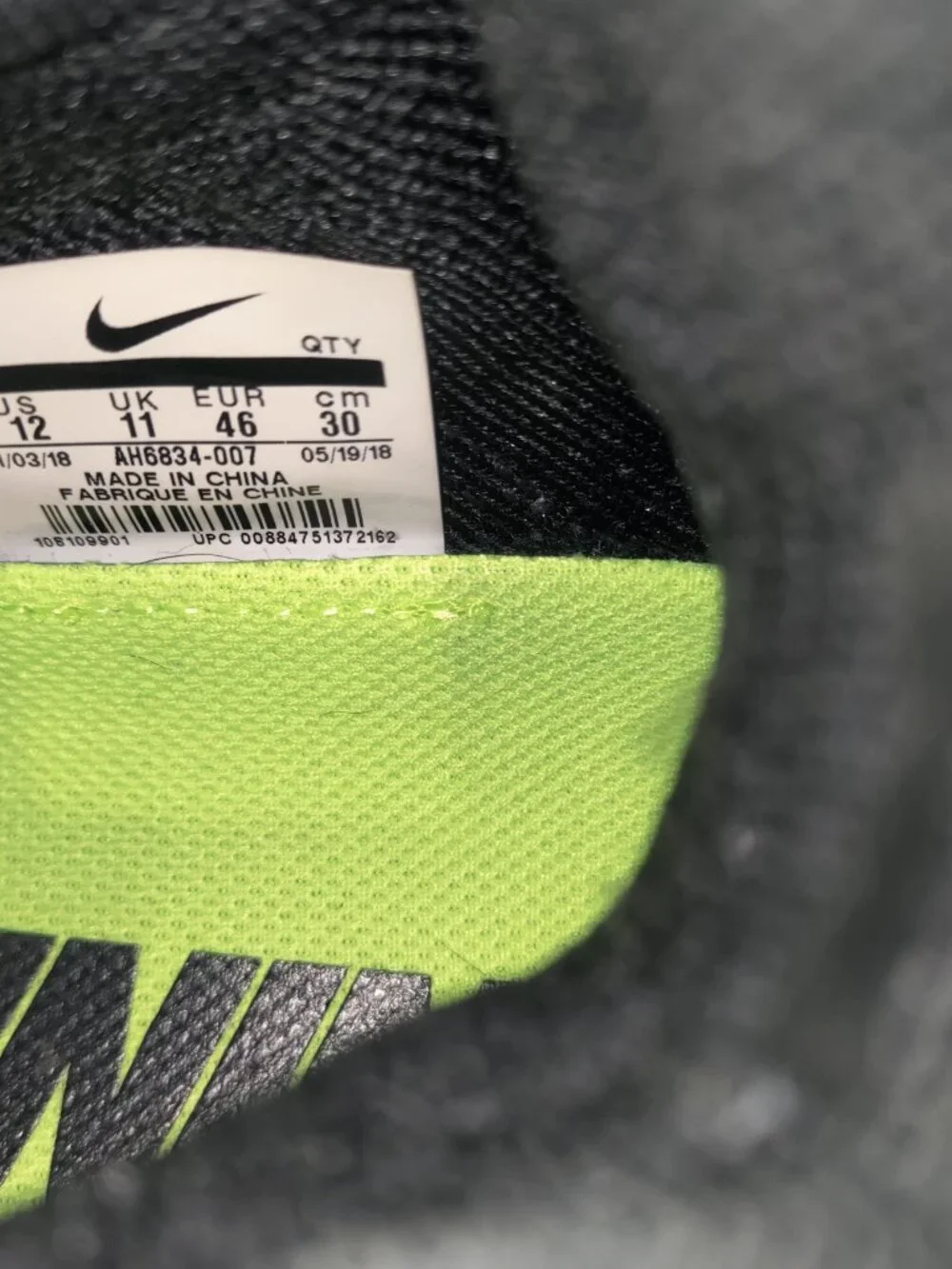 Nike Air VaporMax Utility Flyknit Black Volt AH6834-007 Sz: 12 Running Shoes GUC